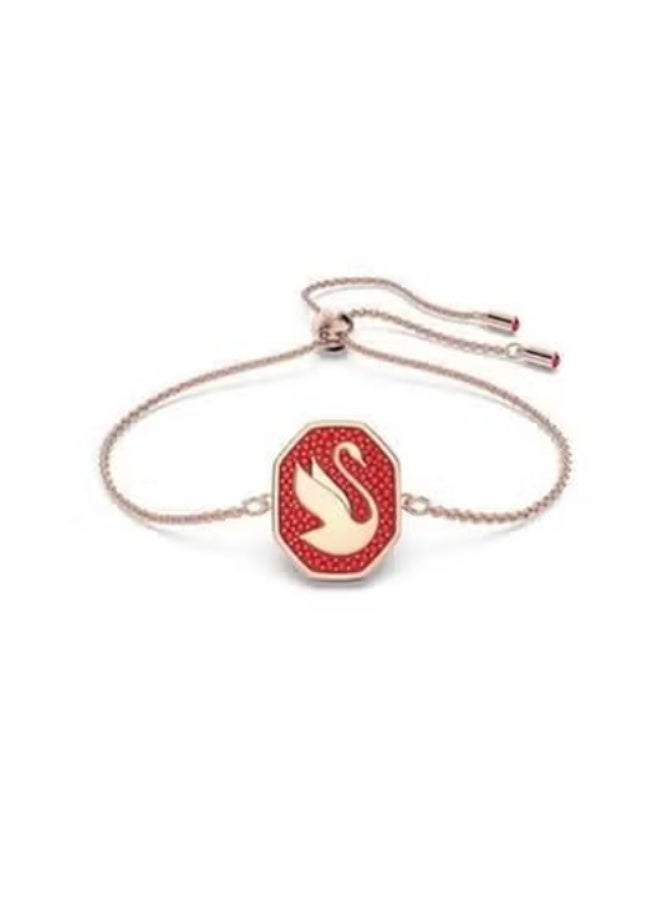 Swan Rose Gold-Tone Red Crystal Swan Octagon Slider Bracelet