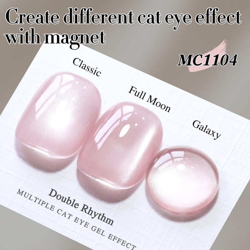 Double Rhythm Jelly Glass Cat Eye Gel Polish with Magnet 15ML Holographic Glitter Shimmer Translucent Sheer Color Magnetic Nail Polish Salon DIY at Home (Jelly Pink Nude-MC1104) - Image 2