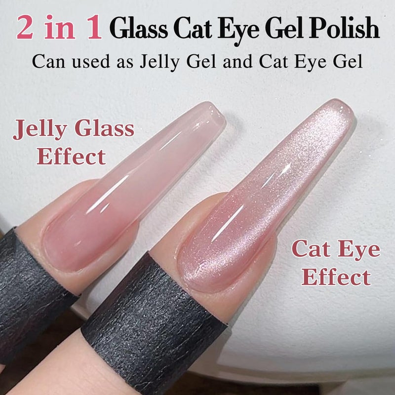 Double Rhythm Jelly Glass Cat Eye Gel Polish with Magnet 15ML Holographic Glitter Shimmer Translucent Sheer Color Magnetic Nail Polish Salon DIY at Home (Jelly Pink Nude-MC1104) - Image 5
