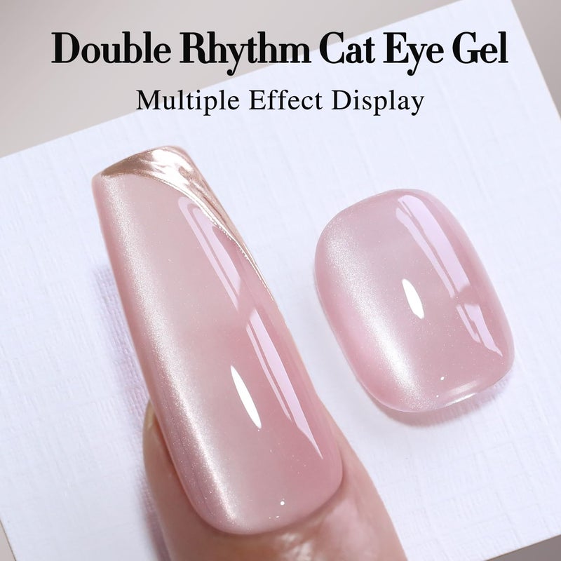 Double Rhythm Jelly Glass Cat Eye Gel Polish with Magnet 15ML Holographic Glitter Shimmer Translucent Sheer Color Magnetic Nail Polish Salon DIY at Home (Jelly Pink Nude-MC1104) - Image 4