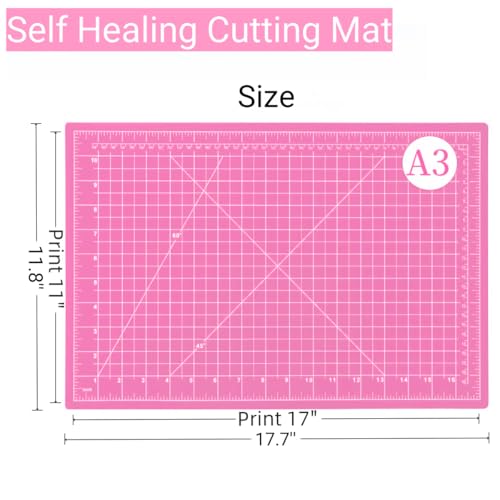 AMASEWART 45mm Rotary Cutter and Mat Set, Fabric Cutter Wheel and 12x18 Inch Self Healing Sewing Cutting Mat, Fabric Rotary Cutter with 5pcs Rotary Blades for Quilting Patchworking Crafts, Pink - Image 3