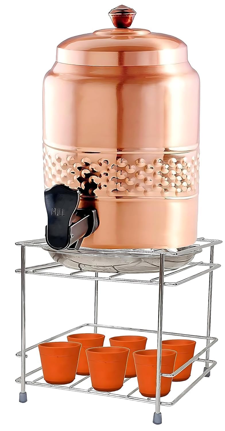 Homeor Stainless Steel Round Surface Matka Stand for Water Pot with Tray, Pot Stand for Kitchen Utensils, Steel Matka Stand for Kitchen, Water Pot Stand for Kitchen with Anti-Slip Feet, 8 X 7.5 Inch - Image 4