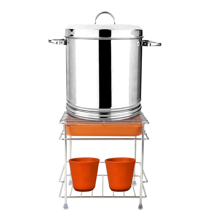 Homeor Stainless Steel Round Surface Matka Stand for Water Pot with Tray, Pot Stand for Kitchen Utensils, Steel Matka Stand for Kitchen, Water Pot Stand for Kitchen with Anti-Slip Feet, 8 X 7.5 Inch - Image 3