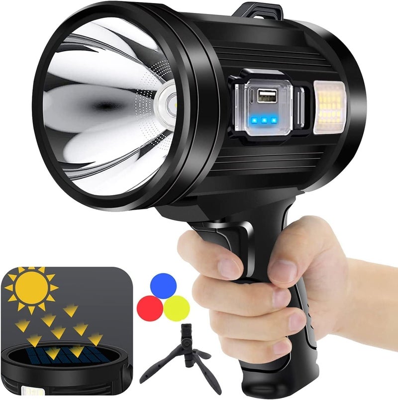 BLURISM Aluminum Alloy High Lumen LED Flashlight Solar Flashlight Carry Light Rechargeable LED Work Light Search Light for Camping Fishing Hiking Or Emergency Tip Light Portable Flashlight - Image 1