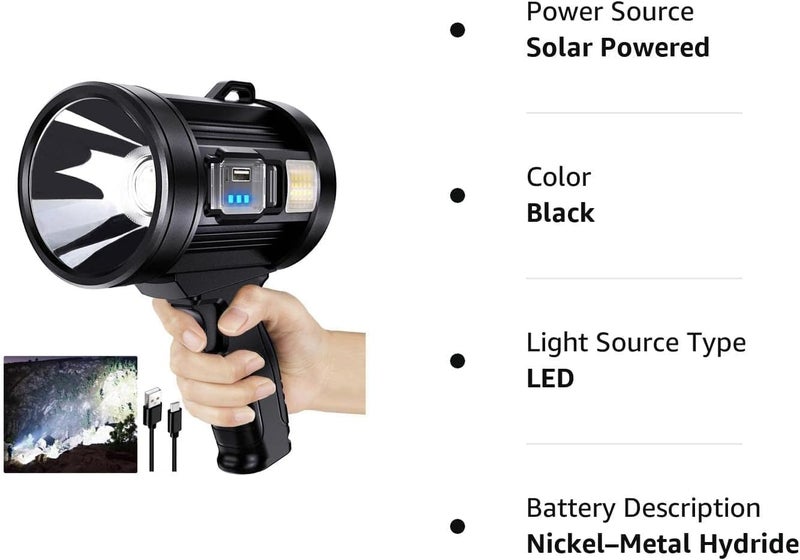 BLURISM Aluminum Alloy High Lumen LED Flashlight Solar Flashlight Carry Light Rechargeable LED Work Light Search Light for Camping Fishing Hiking Or Emergency Tip Light Portable Flashlight - Image 5