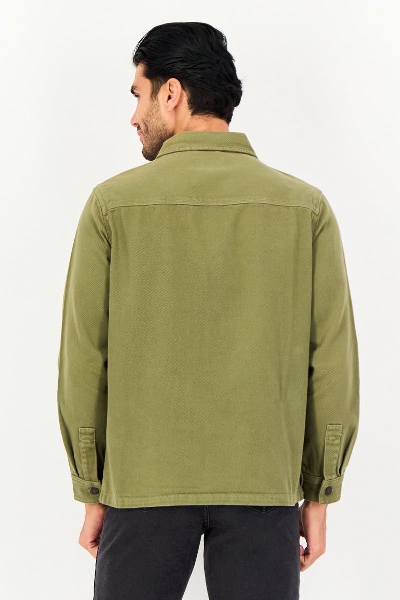 Selected Homme Men Solid Denim Jacket, Dark Olive - Image 3