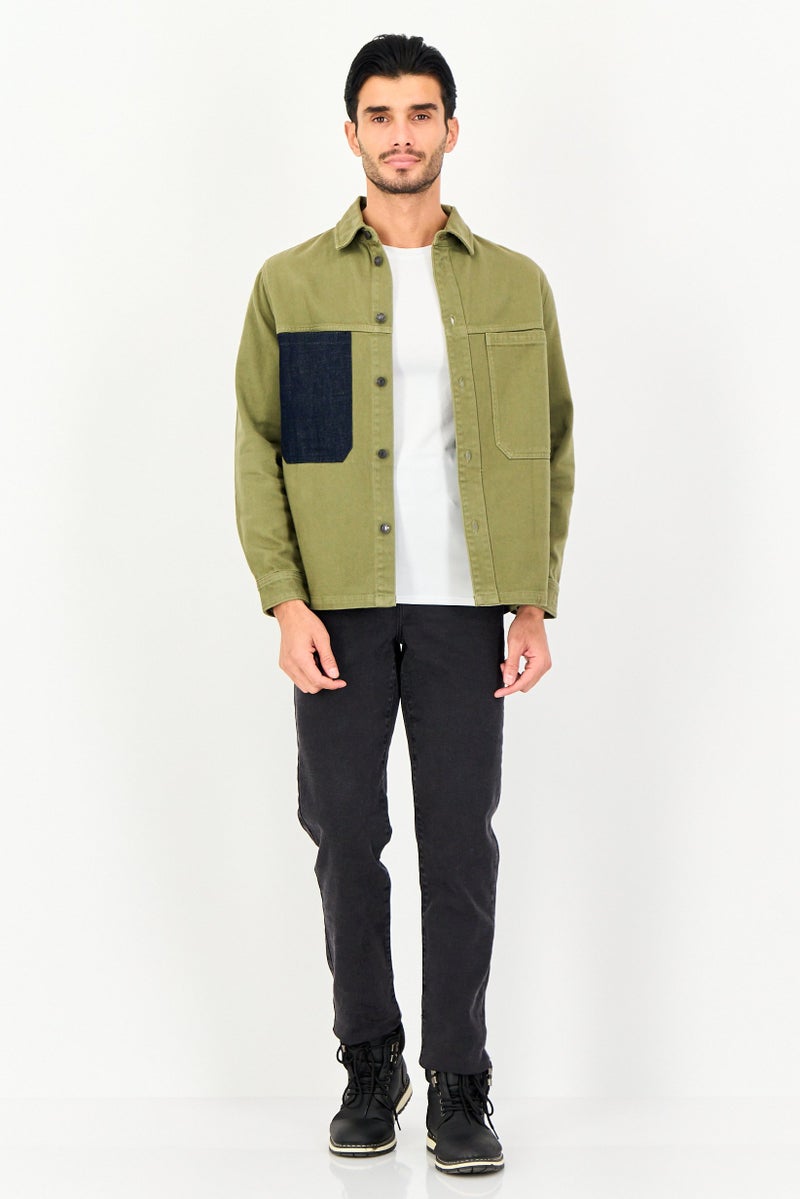 Selected Homme Men Solid Denim Jacket, Dark Olive - Image 4