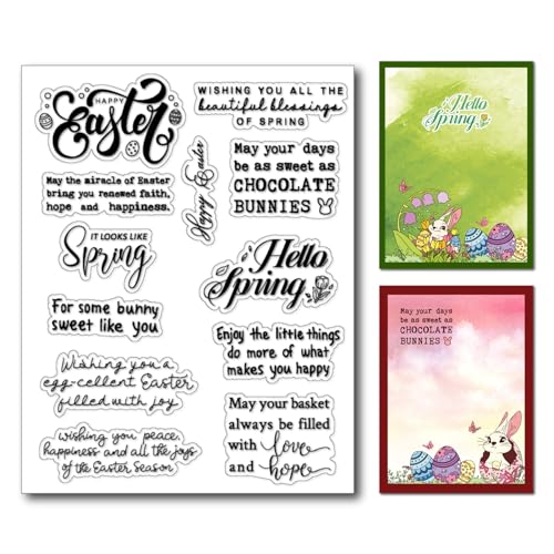 Arbuya Happy Easter Greeting Phrases Clear Stamps for Card Making Easter Blessings Hello Spring Transparent Stamp Easter Sentiment for Scrapbooking Journals Photo Album Decoration - Image 1