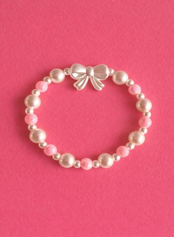 SUKHAD Pearl Beaded Bow Bracelet for Girls & Women | White & Pink Stretch Elastic Bracelet with Elegant Bow Charm | Cute Fashion Jewelry Gift - Image 5