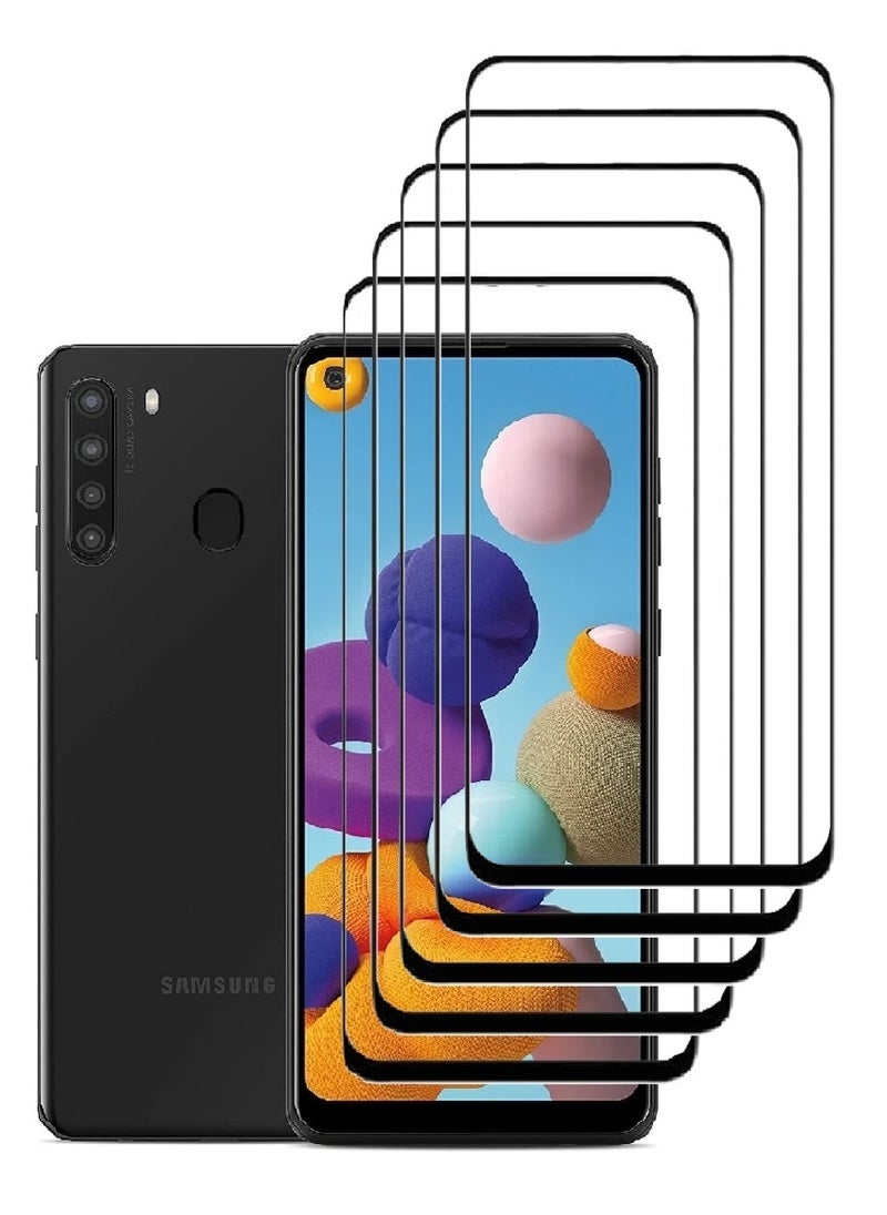 AINA 5 Pieces Tempered Glass Screen Protector 5D Designed For Samsung Galaxy A21 Full Glue Edge to Edge Full Screen Coverage And Bubble Free - Image 1