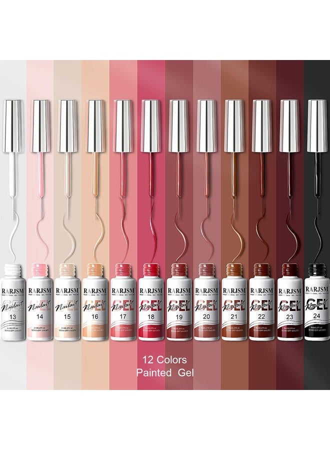 RARJSM Nail Art Gel Liner Painting Polish Set 12 Colors Autumn Winter Brown Wine Red Collection,Painted Gel Nail Polishes Soak Off Curing Requires Salon DIY Manicure Nail Art Design Line Art Gel - Image 2