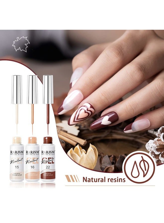 RARJSM Nail Art Gel Liner Painting Polish Set 12 Colors Autumn Winter Brown Wine Red Collection,Painted Gel Nail Polishes Soak Off Curing Requires Salon DIY Manicure Nail Art Design Line Art Gel - Image 3