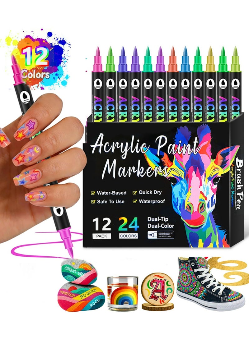 YOUGE 12 Colors Paint Marker Pen,Acrylic Paint Markers Calligraphy Art Markers for Lettering,Card Making,Rock Painting,Stone,Ceramic,Glass,Wood Canvas,Metal,DIY Art Crafting - Image 1