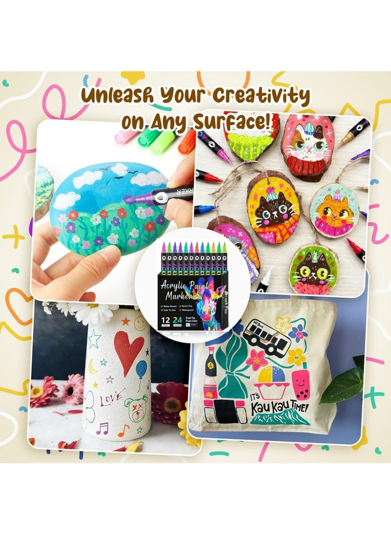 YOUGE 12 Colors Paint Marker Pen,Acrylic Paint Markers Calligraphy Art Markers for Lettering,Card Making,Rock Painting,Stone,Ceramic,Glass,Wood Canvas,Metal,DIY Art Crafting - Image 3