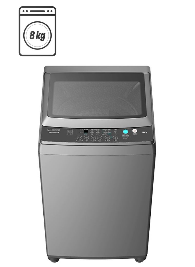 GENERAL SUPREME General Supreme Washing Machine Automatic Top Load 8 KG, 8 Programs, Dark Silver, GSTL08V8SM  - Image 1