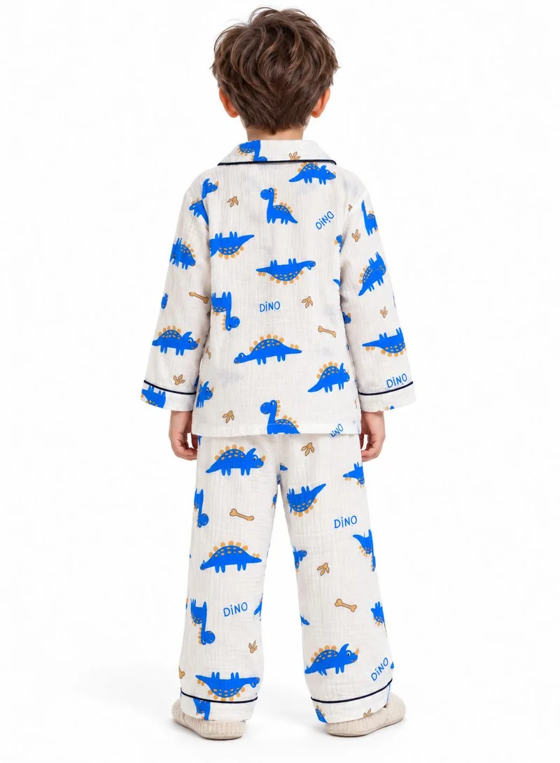 بيبي كلو Boys Blue Dinosaur Print Muslin Cotton Nightwear Set