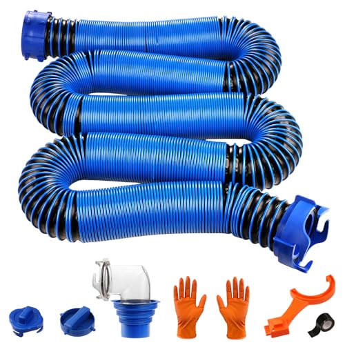 SheeChung 20FT RV Sewer Hose Kit, RV Hose Fittings, Heavy-Duty Camper Sewer Hose with Leak-Proof Swivel Fittings, 90° Clear Elbow, 2 Storage Caps, TPE Tech for Crush-Proof & UV-Resistant - Image 1