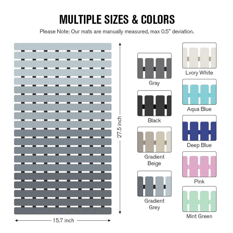 MBOSS Bath Tub Shower Mat Non Slip Bathtub Mats for Bathroom Shower Floor Mat Bath Mats for Shower Tub Anti Slip Shower Mat with Drain Hole and Large Suction Cups (Gradient Grey, 27.5 X 15.7 Inch) - Image 2