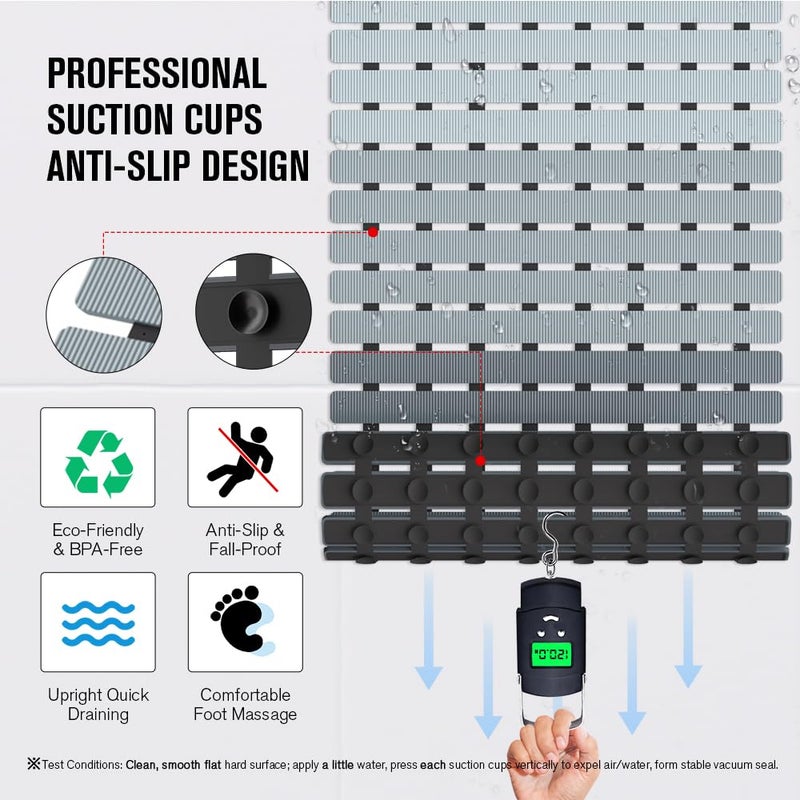 MBOSS Bath Tub Shower Mat Non Slip Bathtub Mats for Bathroom Shower Floor Mat Bath Mats for Shower Tub Anti Slip Shower Mat with Drain Hole and Large Suction Cups (Gradient Grey, 27.5 X 15.7 Inch) - Image 3