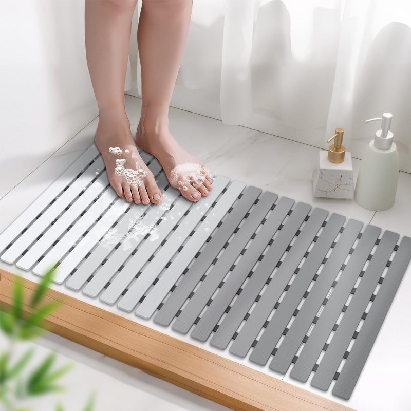 MBOSS Bath Tub Shower Mat Non Slip Bathtub Mats for Bathroom Shower Floor Mat Bath Mats for Shower Tub Anti Slip Shower Mat with Drain Hole and Large Suction Cups (Gradient Grey, 27.5 X 15.7 Inch) - Image 1