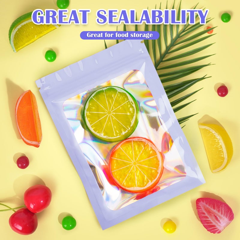 JETMORE 100 Pcs Mylar Bags, Smell Proof Bags Foil Pouch, Holographic Resealable Bags for Small Business, Candy Sample Jewelry Bag Sealable Packaging for Party Favor Food Storage (4x6in-Purple) - Image 3