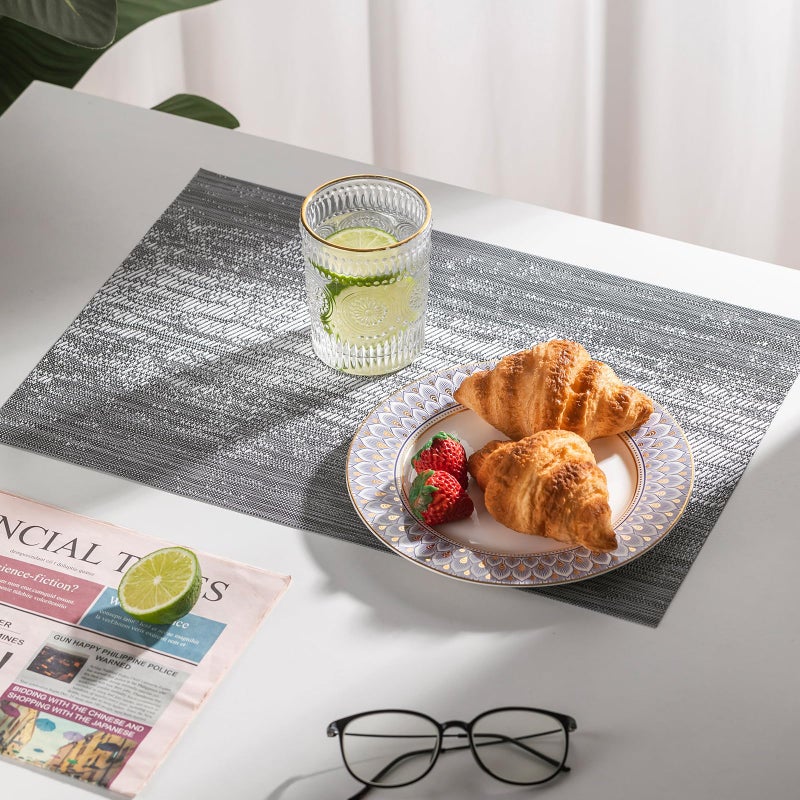 LEXMORE PVC Woven Placemats 12 PCS Wipeable Indoor/Outdoor Table Mats Washable Vinyl Place Mat for Dining Table  Set of 12-Gray - Image 3