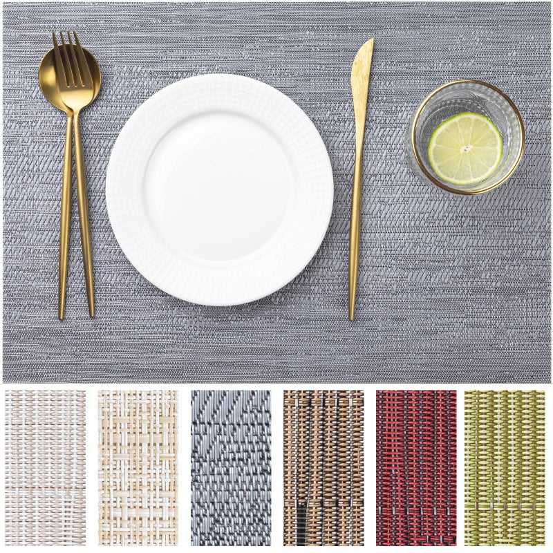 LEXMORE PVC Woven Placemats 12 PCS Wipeable Indoor/Outdoor Table Mats Washable Vinyl Place Mat for Dining Table  Set of 12-Gray - Image 1