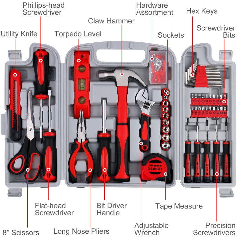 WINNER 156-Piece Delicate All-Purpose Home Tool Kit in Foldable Toolbox, Unisex | Complete and Essential Hand Tools Set for General House Repairs, Dorm, Apartments, Perfect Housewarming & Holiday Gift - Image 4