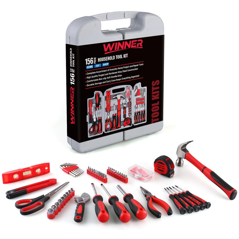 WINNER 156-Piece Delicate All-Purpose Home Tool Kit in Foldable Toolbox, Unisex | Complete and Essential Hand Tools Set for General House Repairs, Dorm, Apartments, Perfect Housewarming & Holiday Gift - Image 3