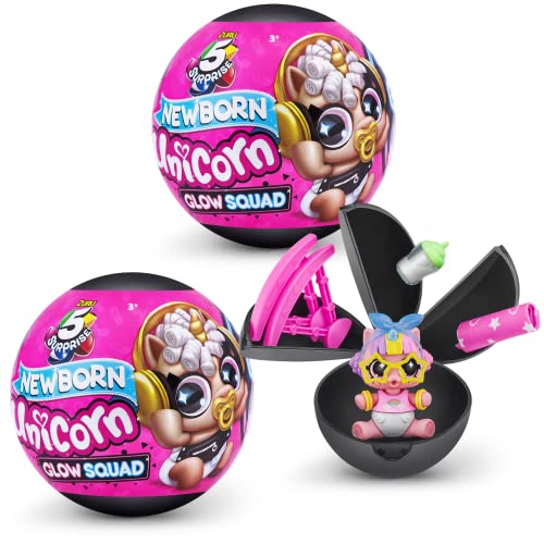 5 Surprise Unicorn Squad Series 6 Newborn Unicorn Glow Squard 2 Pack by ZURU Exclusive Mystery Collectible Toys Mini Glow in The Dark Collectable Capsule - Image 1