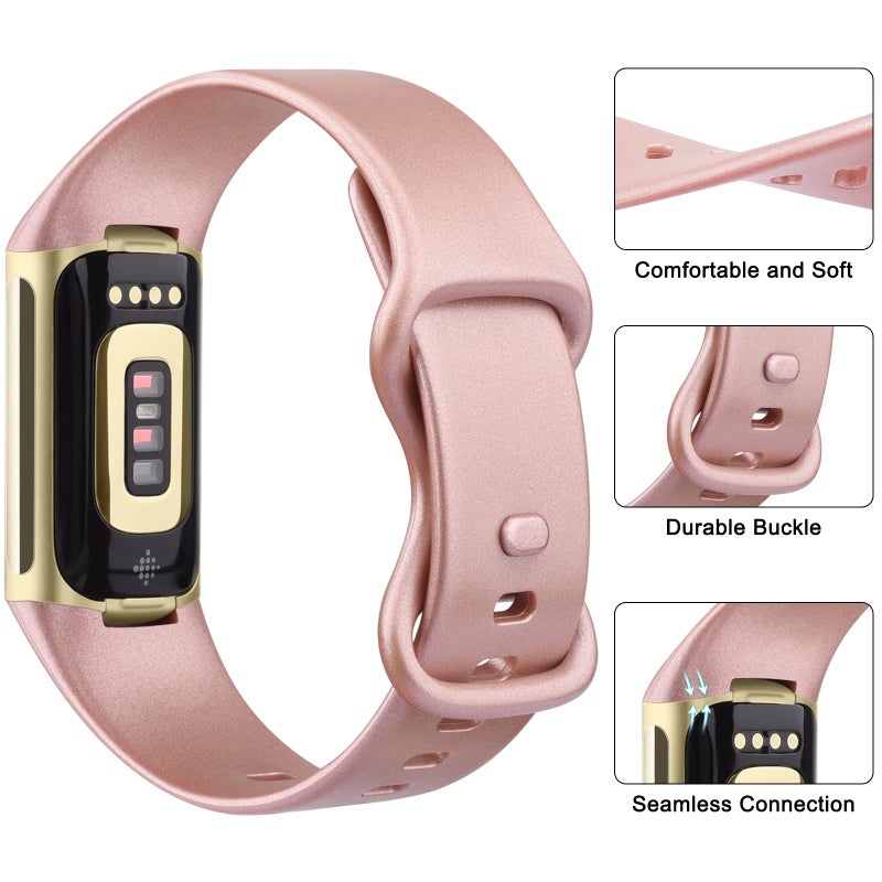AK حزام AK الرياضي متوافق مع أشرطة Fitbit Charge، أشرطة استبدال ناعمة كلاسيكية لحزام المعصم لجهاز تتبع اللياقة البدنية Fitbit (ذهب وردي، كبير) - Image 3