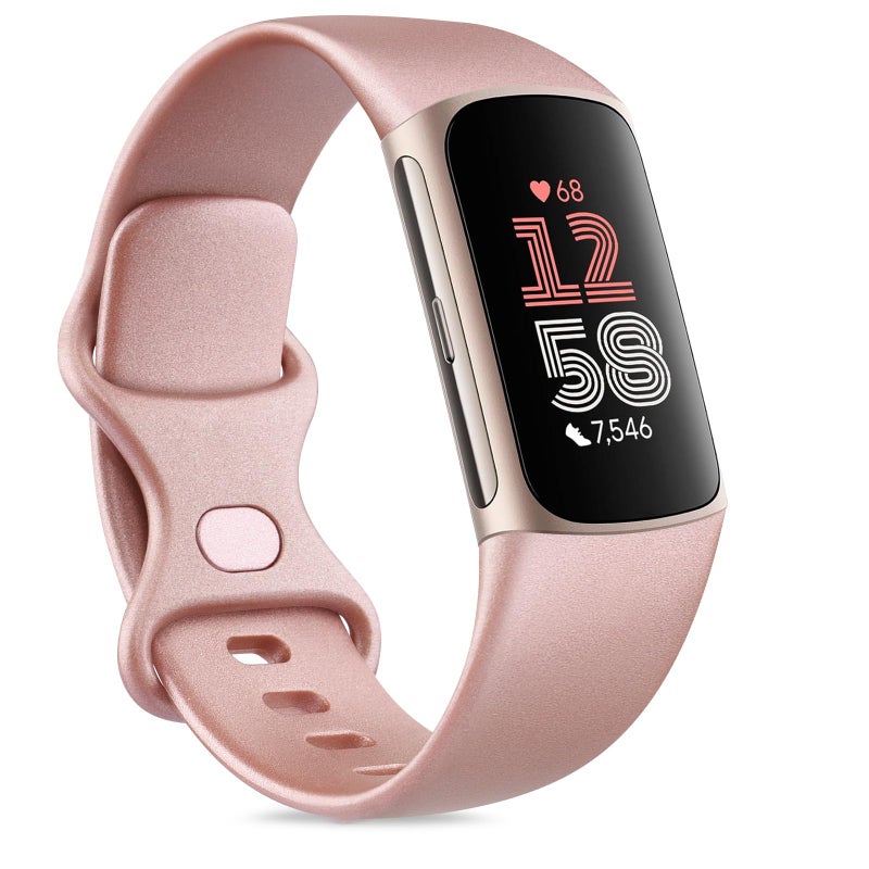 AK حزام AK الرياضي متوافق مع أشرطة Fitbit Charge، أشرطة استبدال ناعمة كلاسيكية لحزام المعصم لجهاز تتبع اللياقة البدنية Fitbit (ذهب وردي، كبير) - Image 1