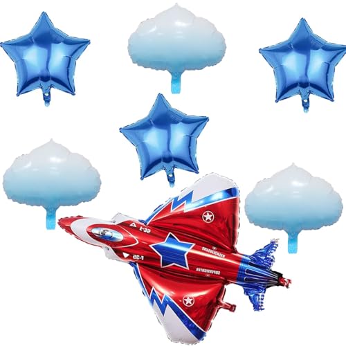 BIEUFBJI 42 Fighter Jet Airplane Ballons Cartoon Airplane Birthday Party Decorations Airplane Aviator Adventure Themed 7Pcs - Image 1