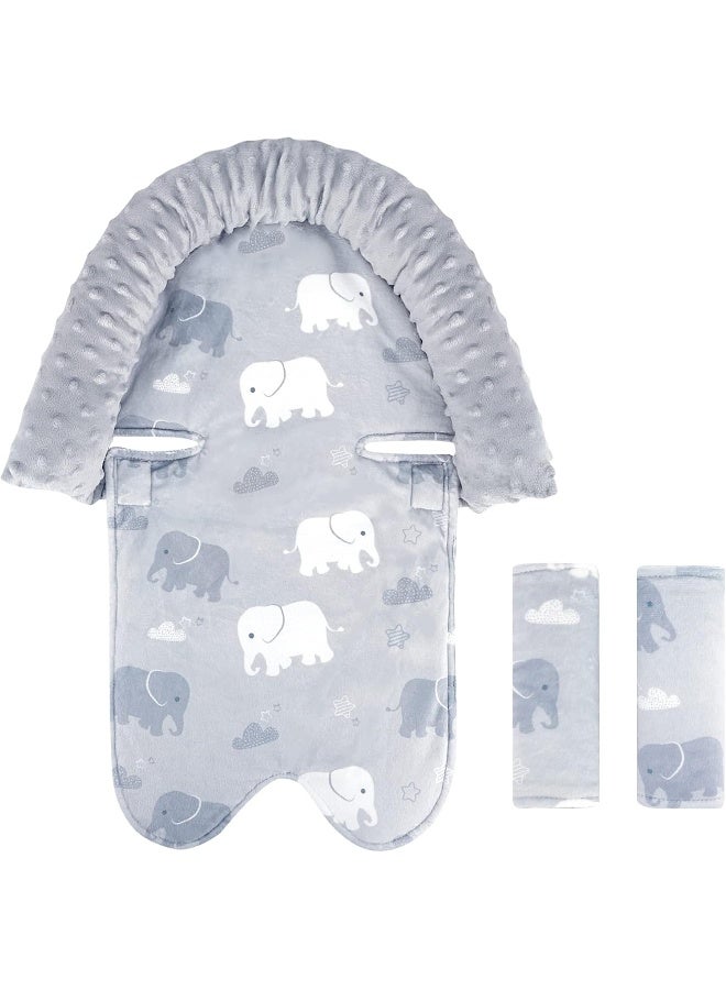 TANOFAR Baby Car Seat Insert and Strap Covers, Gray Carseat Head Support for Boys, Soft Unisex Cushion Fit for Car Seats, Stroller, Bouncers, Elephant - Image 1