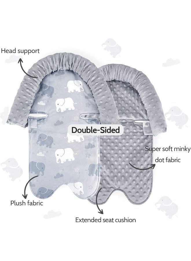 TANOFAR Baby Car Seat Insert and Strap Covers, Gray Carseat Head Support for Boys, Soft Unisex Cushion Fit for Car Seats, Stroller, Bouncers, Elephant - Image 2
