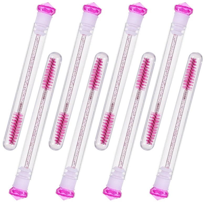 8 Pcs Pink Red Empty Mascara Tubes Eyelash Brush Wands Set For Makeup Application - Image 1