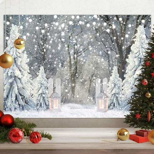 Msocio 7x5ft Polyester Winter Backdrop Christmas Forest Snowy Pine Tree Wonderland Photography Background for Xmas Holiday New Year Party Decorations Banner Portrait Studio Booth Photobooth Props - Image 5