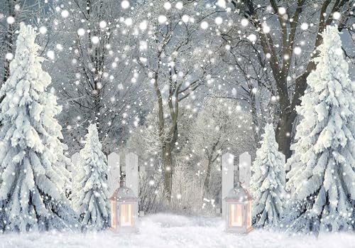 Msocio 7x5ft Polyester Winter Backdrop Christmas Forest Snowy Pine Tree Wonderland Photography Background for Xmas Holiday New Year Party Decorations Banner Portrait Studio Booth Photobooth Props - Image 1