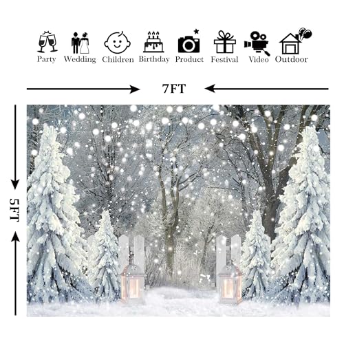 Msocio 7x5ft Polyester Winter Backdrop Christmas Forest Snowy Pine Tree Wonderland Photography Background for Xmas Holiday New Year Party Decorations Banner Portrait Studio Booth Photobooth Props - Image 4