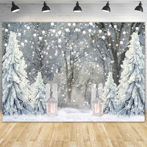 Msocio 7x5ft Polyester Winter Backdrop Christmas Forest Snowy Pine Tree Wonderland Photography Background for Xmas Holiday New Year Party Decorations Banner Portrait Studio Booth Photobooth Props - Image 2