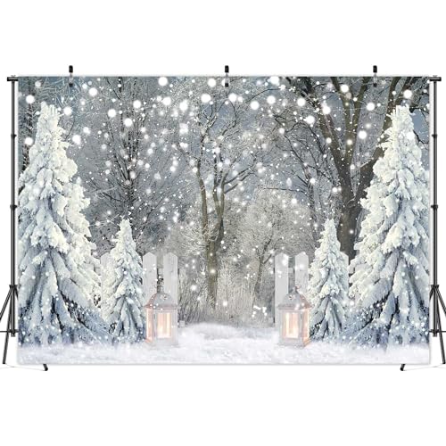 Msocio 7x5ft Polyester Winter Backdrop Christmas Forest Snowy Pine Tree Wonderland Photography Background for Xmas Holiday New Year Party Decorations Banner Portrait Studio Booth Photobooth Props - Image 3