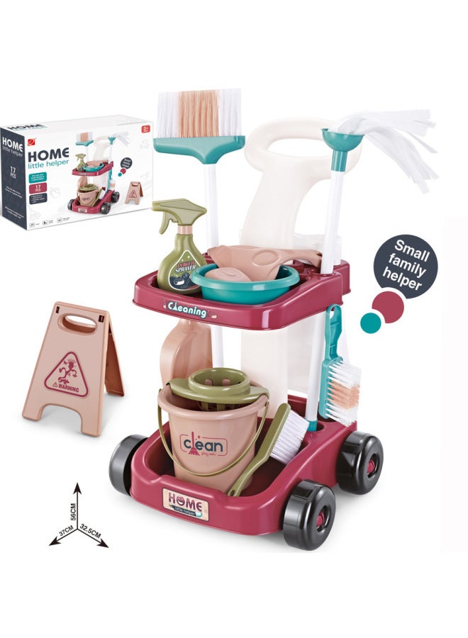 Children's Simulation Cleaning Tool Set Sweeping Mop Vacuum Cleaner House Cleaning Toy Cart-Color:667-52+13-piece Set - Image 5