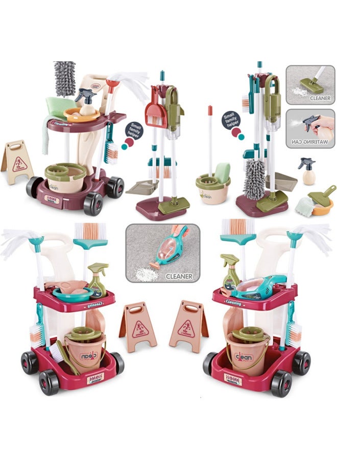 Children's Simulation Cleaning Tool Set Sweeping Mop Vacuum Cleaner House Cleaning Toy Cart-Color:667-52+13-piece Set - Image 2