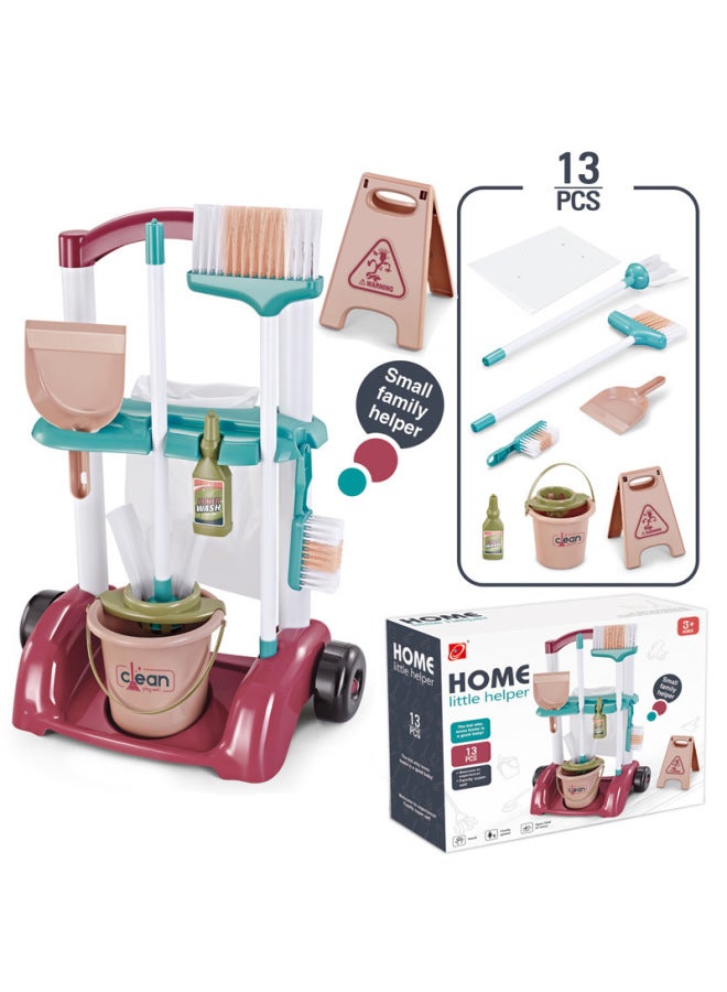 Children's Simulation Cleaning Tool Set Sweeping Mop Vacuum Cleaner House Cleaning Toy Cart-Color:667-52+13-piece Set - Image 4