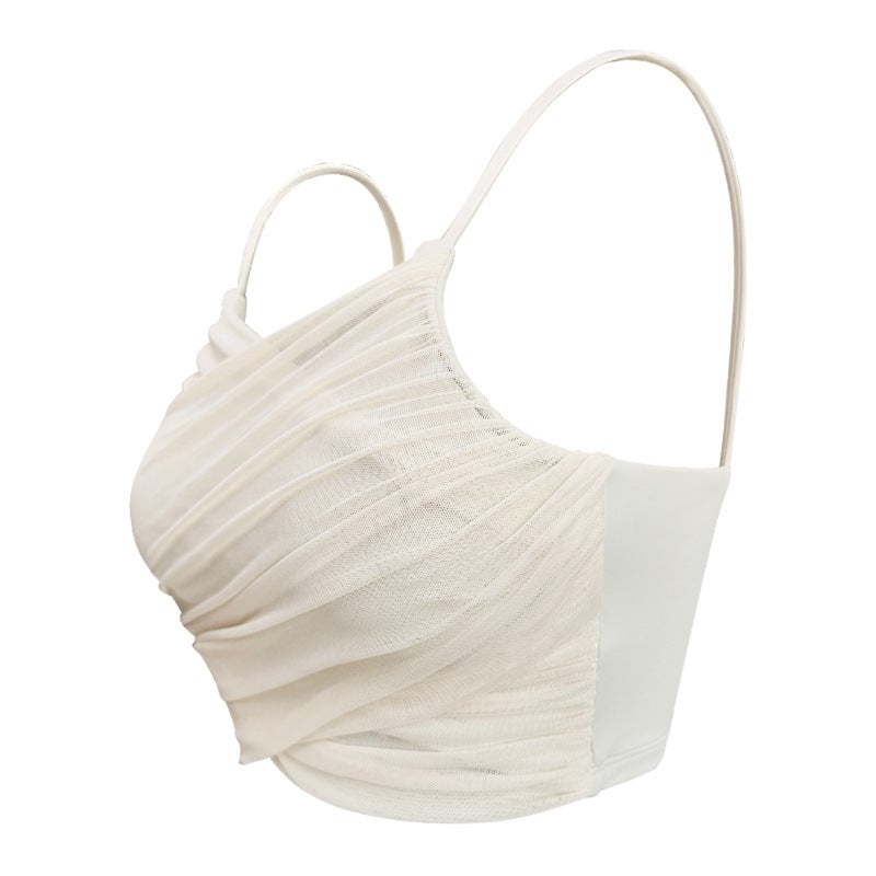 Generic Women Sleeveless Yoga Top Mesh Sports Bra Fitness Tank Vanilla white bra 