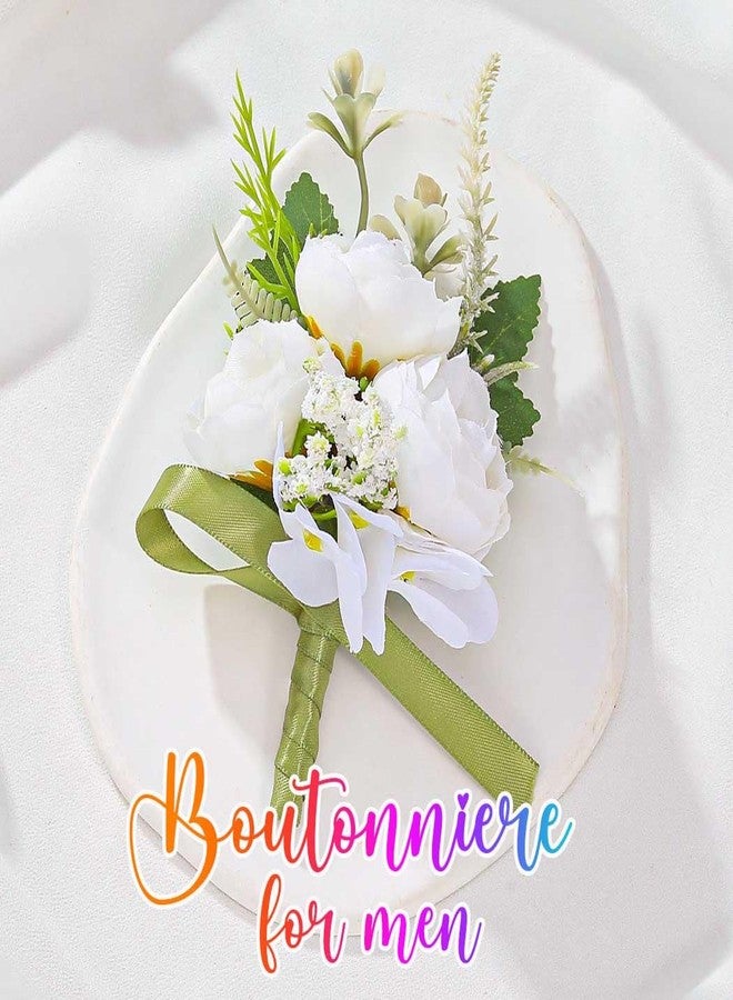 Latious Bride Wedding Rose Boutonniere Men's Flower Buttonholes Groomsmans Prom Suit Decoration for Men (White) - Image 2