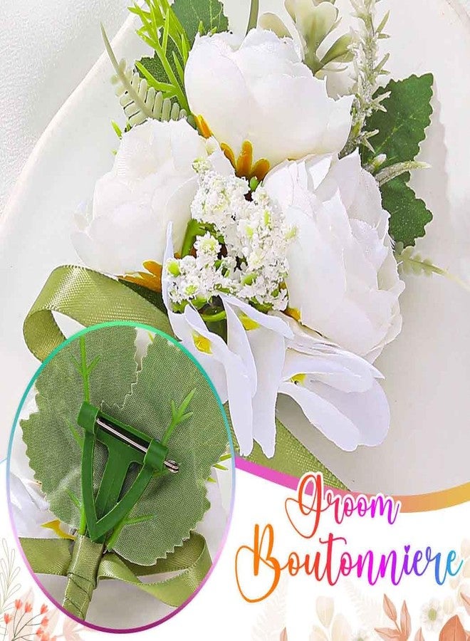Latious Bride Wedding Rose Boutonniere Men's Flower Buttonholes Groomsmans Prom Suit Decoration for Men (White) - Image 5