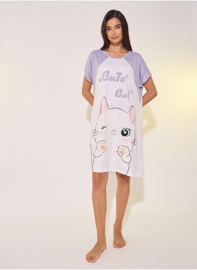 Styli - Graphic Print Reglan Sleeve Sleep T-Shirt - Image 1