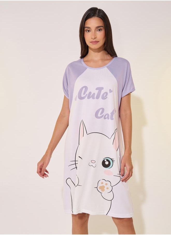 Styli - Graphic Print Reglan Sleeve Sleep T-Shirt - Image 1