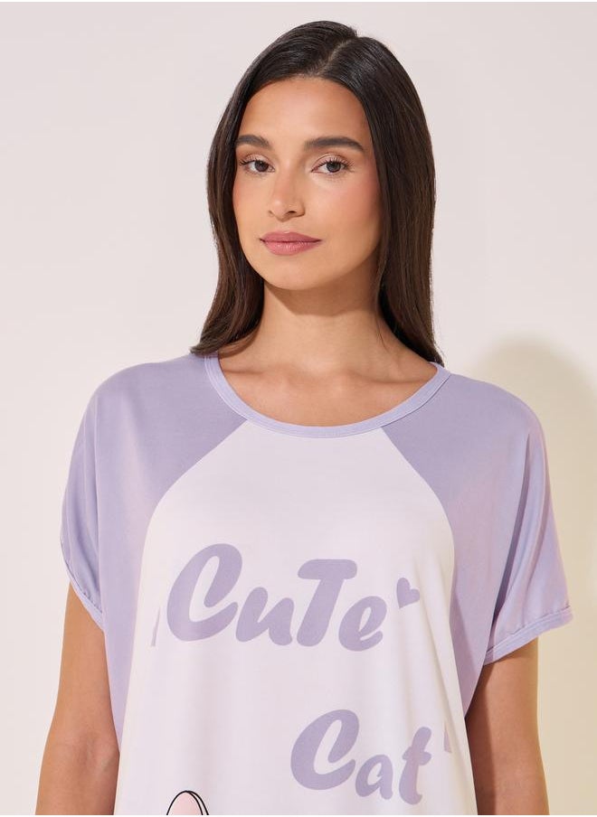 Styli - Graphic Print Reglan Sleeve Sleep T-Shirt - Image 1